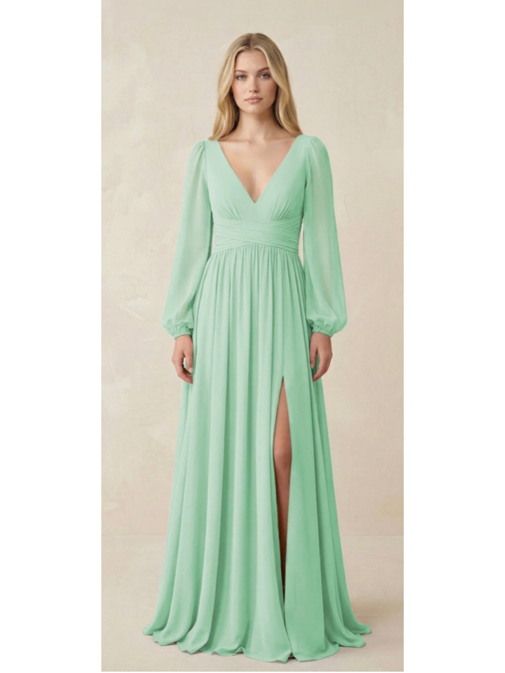 Women's Long Sleeve V-Neck Maxi Dress, Size 12 Mint Green
Wedding bridesmaid